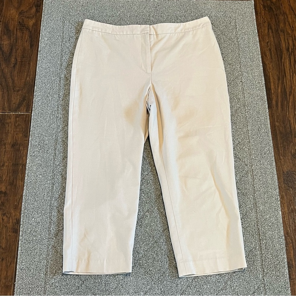 Talbots Heritage Pants Womens 14 Cream  Crop Wide Leg High Rise Trouser
